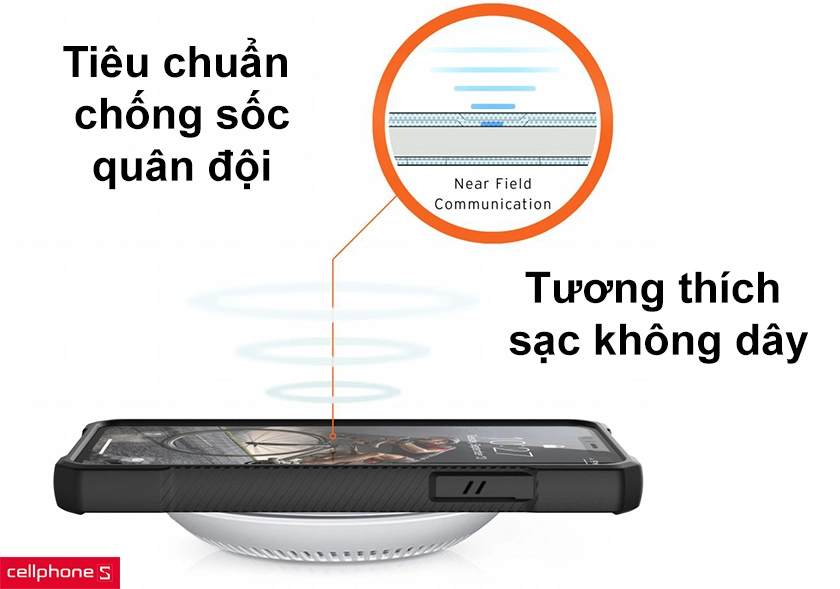 Đạt tiêu chuẩn chống sốc quân đội, tương thích với sạc không dây