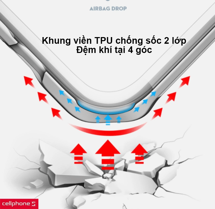 Khung viền TPU chống sốc 2 lớp, đệm khí tại 4 góc