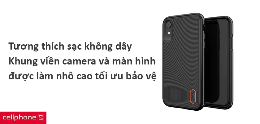Khung viền camera và màn hình làm nhô cao giúp bảo vệ tối ưu, tương thích với tính năng sạc không dây