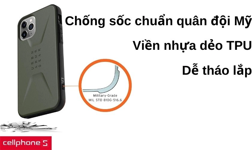Đạt chuẩn chống sốc quân đội Mỹ, viền nhựa dẻo TPU êm ái