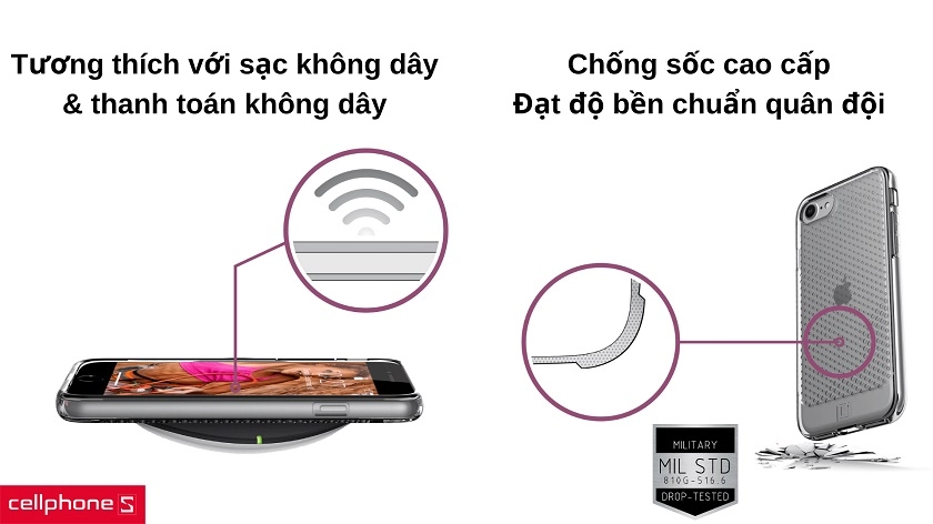 Chống sốc cao cấp, đạt độ bền chuẩn quân đội, tương thích sạc không dây
