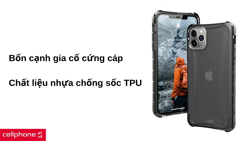 Ốp lưng gia cố ở bốn cạnh, làm từ chất liệu chống sốc TPU