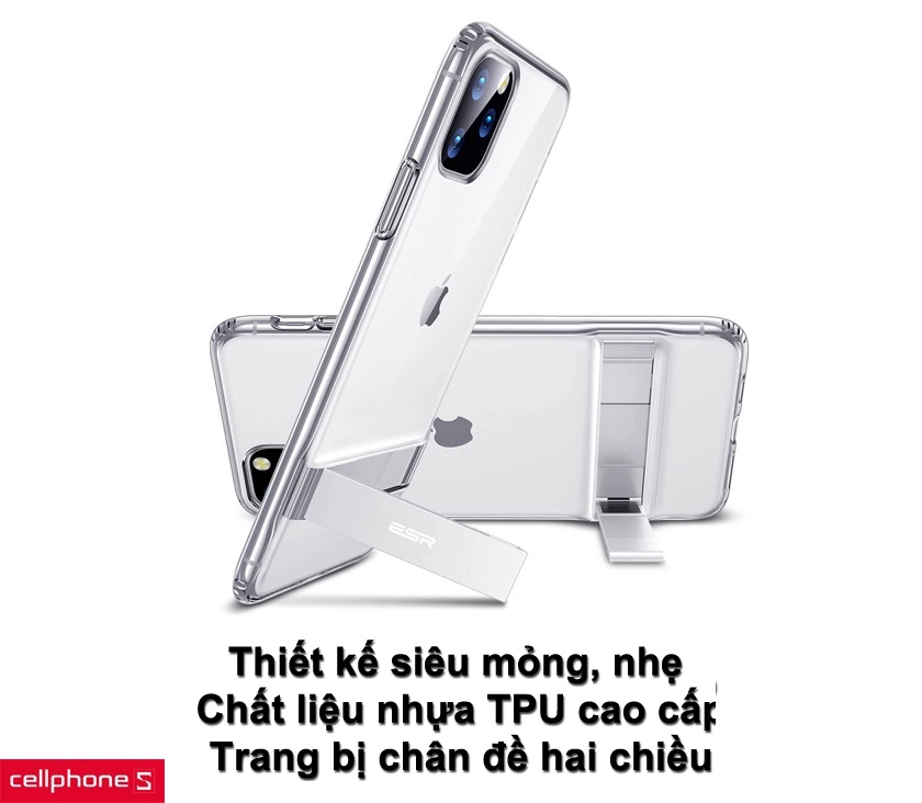 Trọng lượng nhẹ, thiết kế siêu mỏng cùng chất liệu nhựa TPU cao cấp, trang bị chân đề hai chiều hỗ trợ