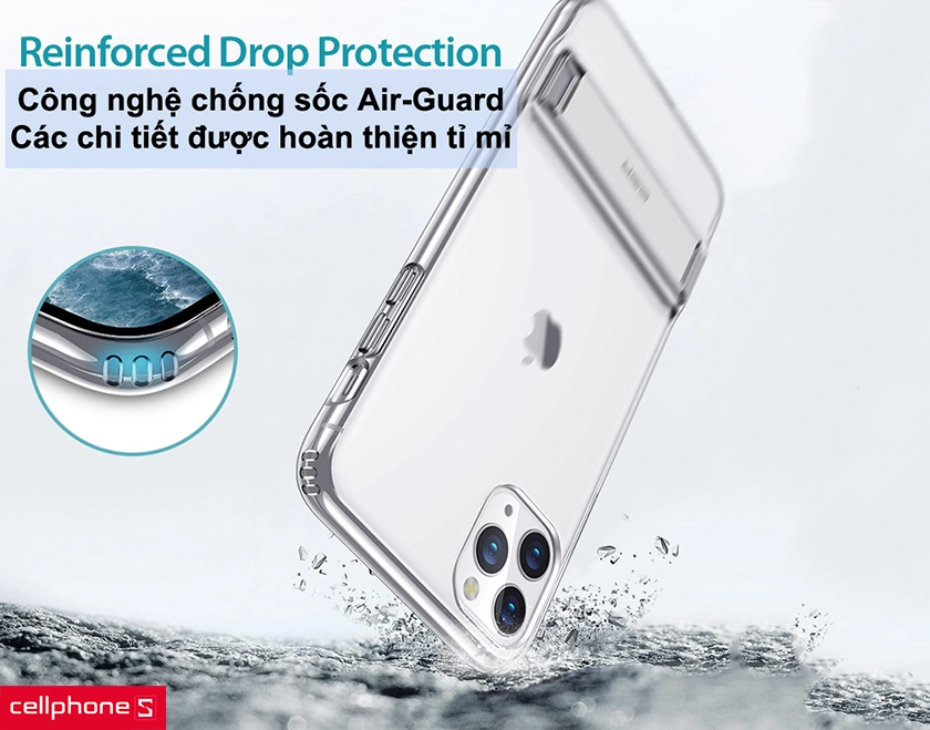 Khả năng bảo vệ tốt với công nghệ chống sốc Air-Guard, các chi tiết được hoàn thiện tỉ mỉ