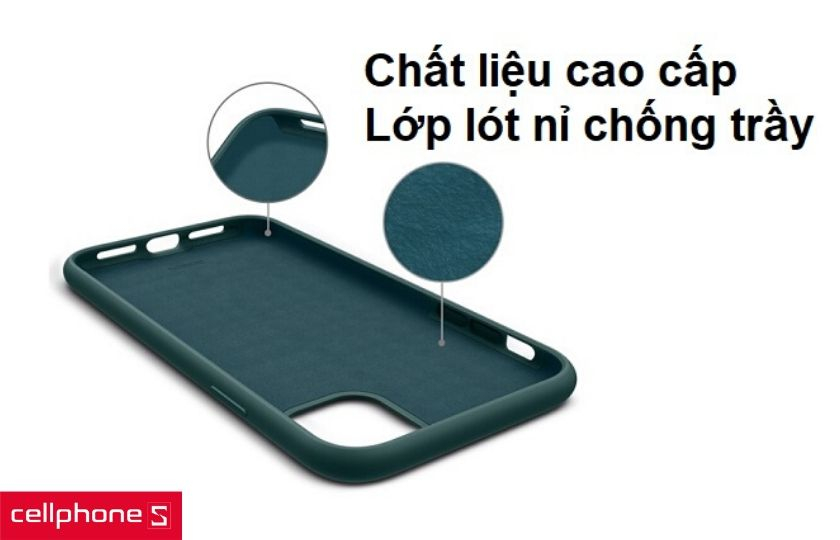 Chất liệu nhựa silicone và PC mềm mại cùng lớp lót nỉ mềm chống trầy lưng máy