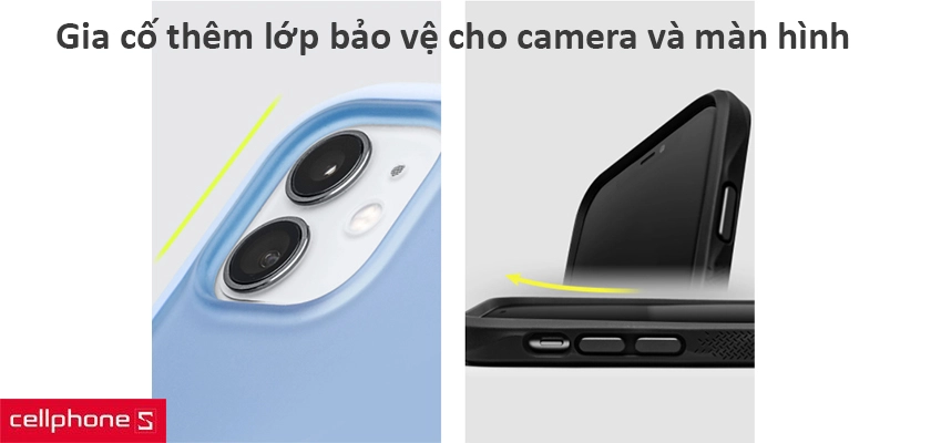 Nút bấm kim loại, viền ốp gia cố tại camera và màn hình