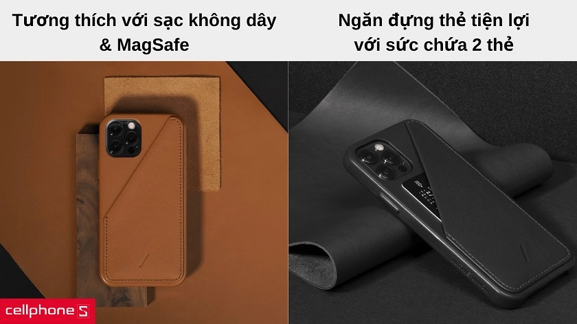 Thiết kế ngăn đựng thẻ độc đáo & tiện ích, tương thích với sạc không dây