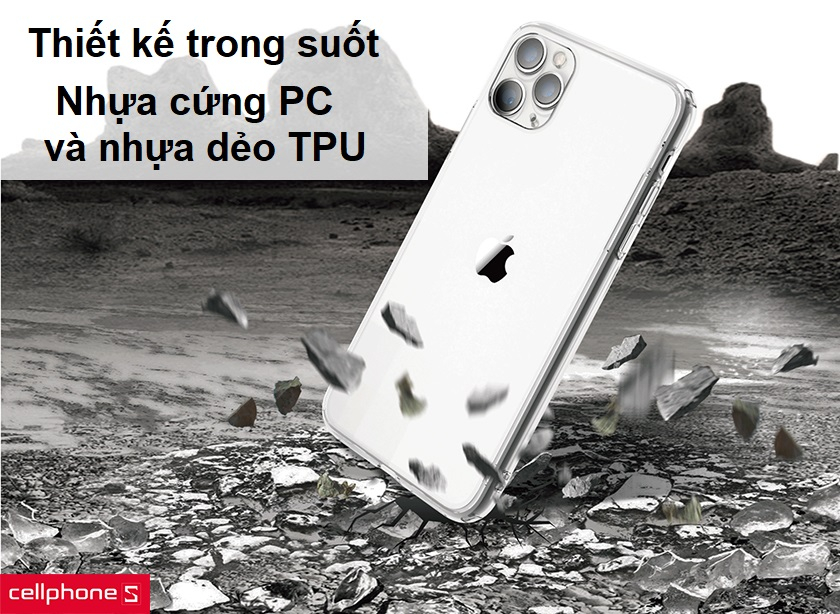 Bền bỉ với nhựa PC, TPU kết hợp cùng màu trong suốt giữ lại vẻ đẹp nguyên thủy cho iPhone 11 Pro