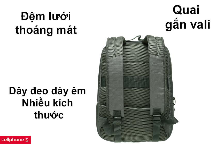 Mặt lưng đệm lưới thoáng mát, dây đeo dày êm thay đổi kích thước dễ dàng