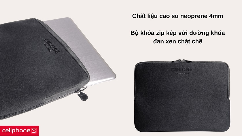 May từ cao su neoprene bền chắc với khóa zip kép bảo bọc laptop bên trong