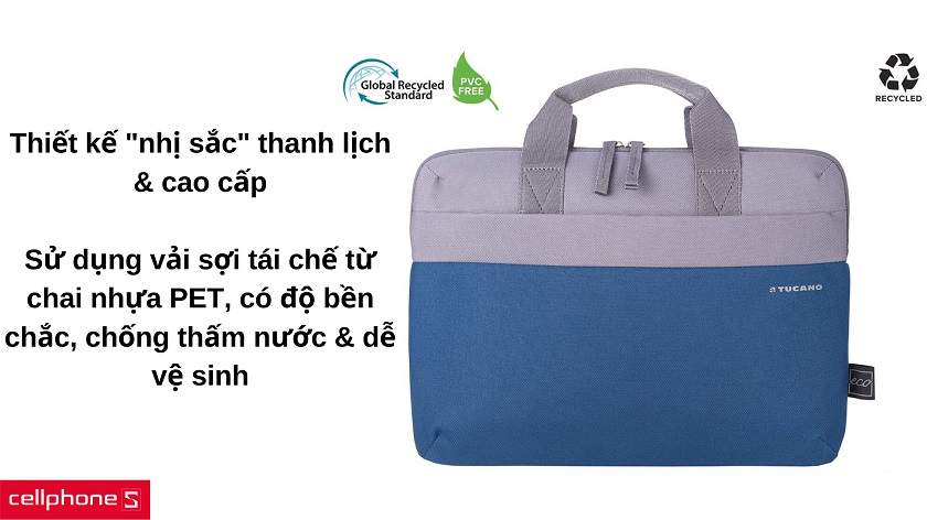 Thiết kế nhị sắc đầy thanh lịch, may toàn bộ từ vải tái chế 100%