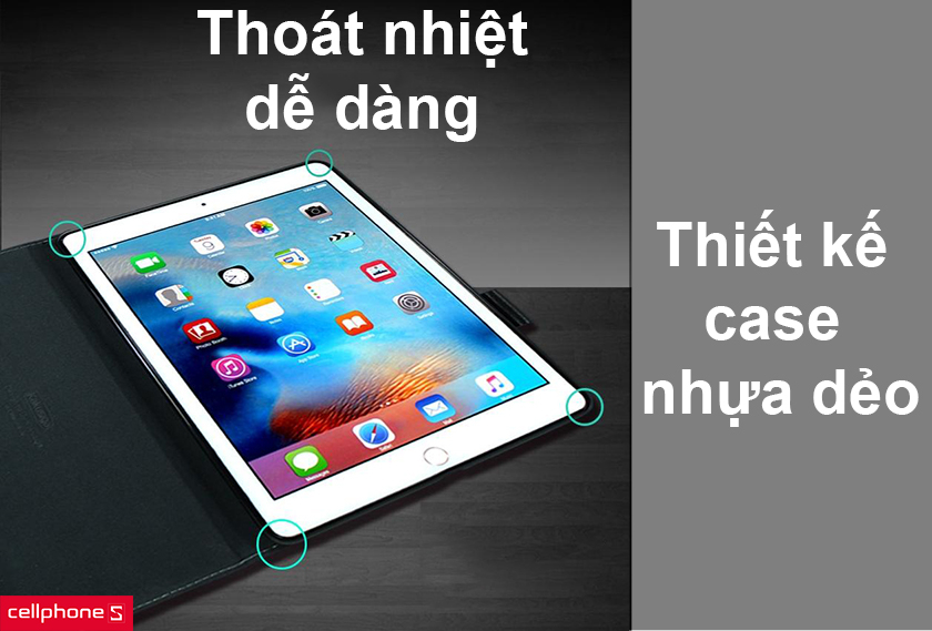 Thiết kế case nhựa dẻo, thoát nhiệt dễ dàng không làm nóng iPad