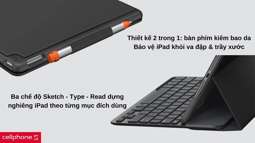 Bàn phím kiêm bao da Logitech Slim Folio cho iPad Gen 7