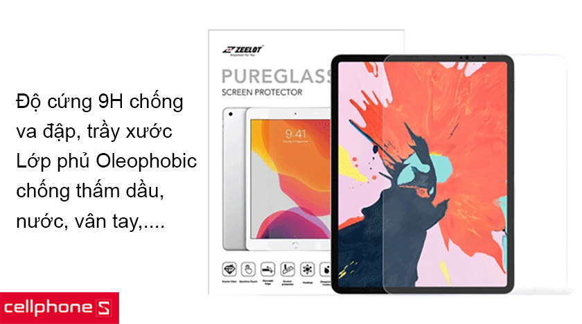 Chất liệu kính có độ cứng cao giúp bảo vệ màn hình, lớp phủ Oleophobic chống thấm dầu