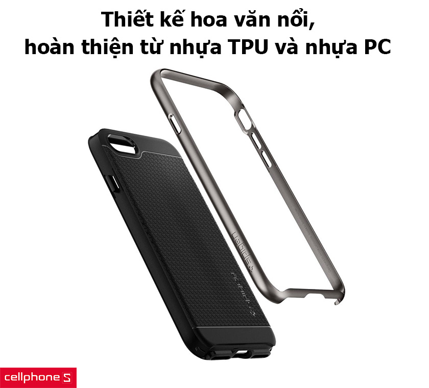 Thiết kế hoa văn nổi, hoàn thiện từ nhựa dẻo TPU và nhựa cứng PC