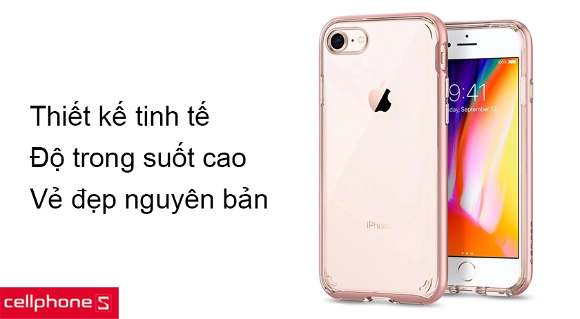 Thiết kế trong suốt cho vẻ đẹp nguyên bản, đường nét tinh tế, tương thích với iPhone 8