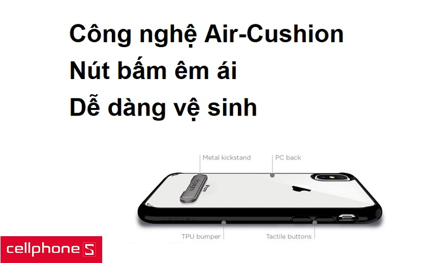 Công nghệ chống sốc Air-Cushion, nút bấm êm ái