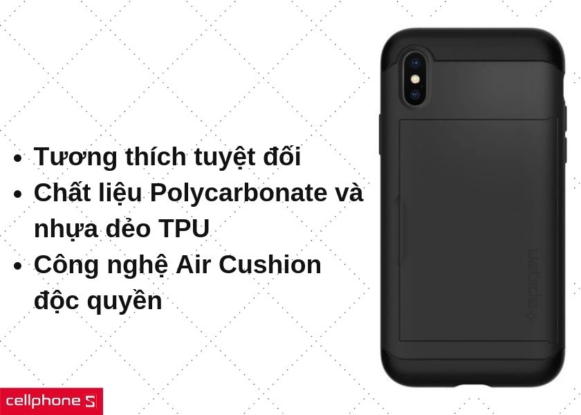 Tương thích tuyệt đối, bảo vệ toàn diện cùng chất liệu Polycarbonate và nhựa dẻo TPU siêu bền, kết hợp công nghệ Air Cushion