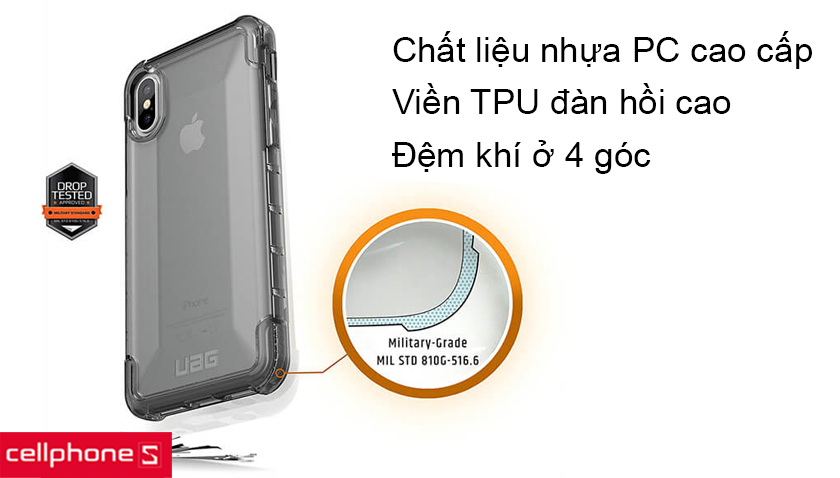 Chất liệu cao cấp siêu bền, viền TPU và đệm khí ở 4 góc chống va đập