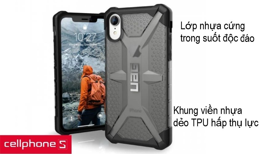 Thiết kế mặt lưng nhựa cứng trong suốt cùng với khung viền nhựa dẻo TPU