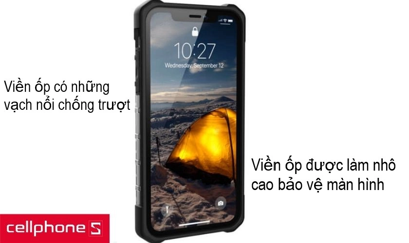 Viền ốp dạng sần tạo cảm giác cầm tay chắc chắn cũng như được làm nhô lên bảo vệ màn hình điện thoại