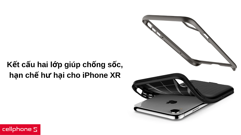 Kết cấu hai lớp tạo khả năng chống sốc, giúp bảo vệ iPhone XR khỏi va đập mạnh