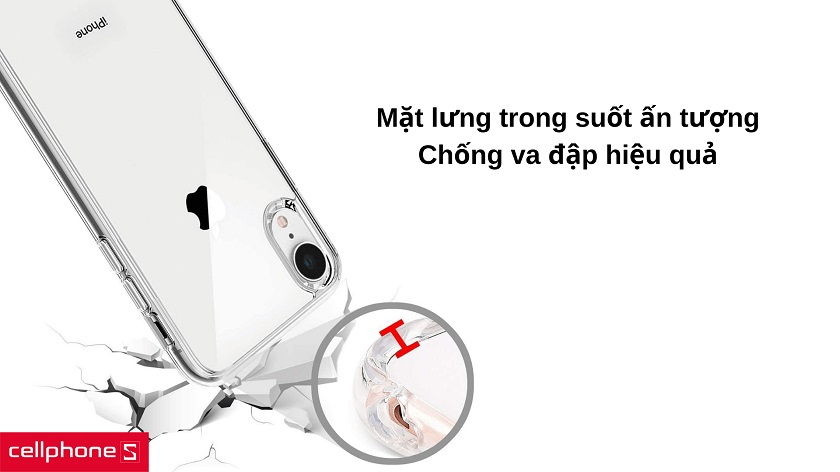 Mặt lưng trong suốt thể hiện nét đẹp gốc iPhone XR, khả năng chống va đập tốt