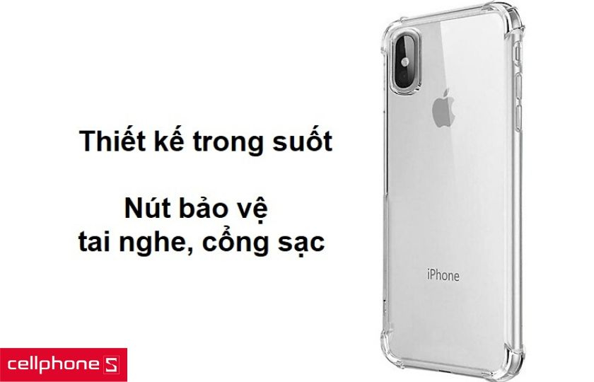 Ốp lưng trong suốt tối giản và thiết kế nút bảo vệ cổng sạc và tai nghe