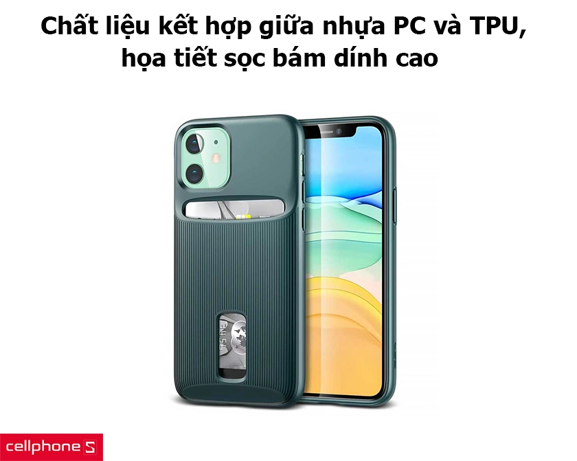 Chất liệu kết hợp giữa nhựa PC và TPU, họa tiết sọc bám dính cao
