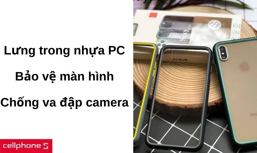 Mặt lưng trong nhựa PC lộ lưng máy và nâng 0.3mm bảo vệ màn hình, camera
