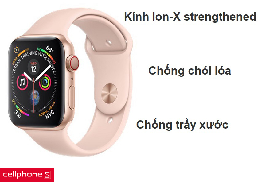 Apple Watch 38mm được trang bị kính cường lực Ion-X strengthened glass và hiển thị tốt dưới ánh mặt trời