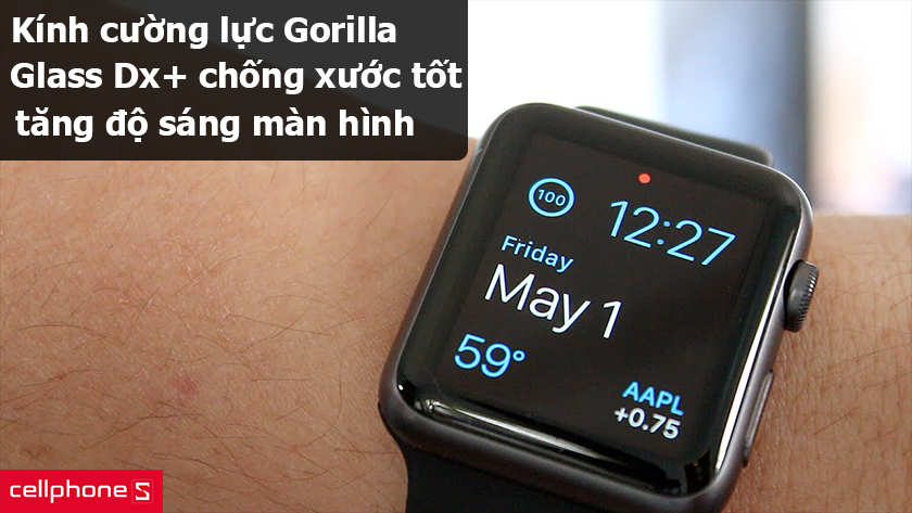 Apple Watch 42mm – kính cường lực Gorilla Glass Dx+ chống xước tốt, tăng độ sáng màn hình