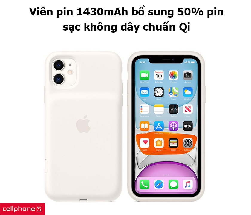 Viên pin 1430mAh bổ sung 50% pin, sạc không dây chuẩn Qi