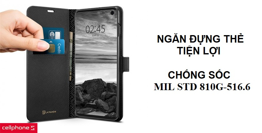 Thiết kế dạng ví có ngăn đựng thẻ ngân hàng, đạt chuẩn chống sốc MIL STD 810G-516.6