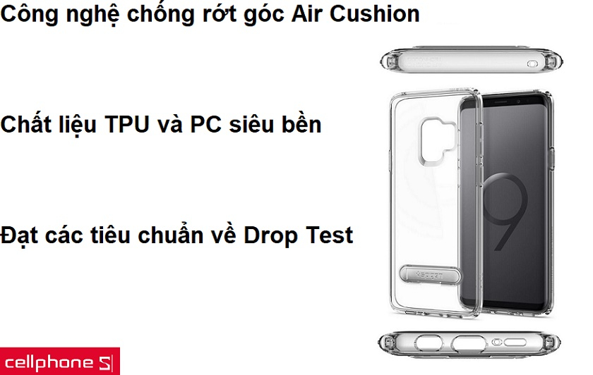 Chất liệu TPU và PC bền nhẹ kết hợp công nghệ chống rớt góc Air Cushion
