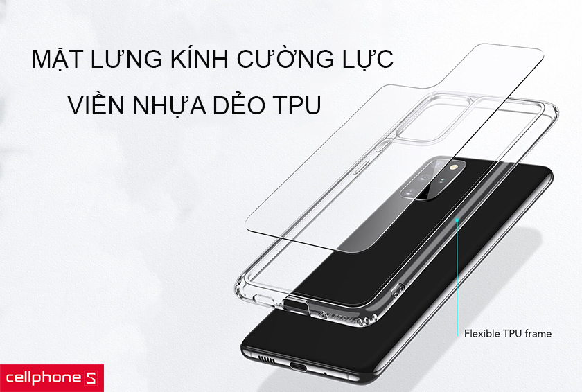 mặt lưng kính cường lực và viền nhựa dẻo (TPU)