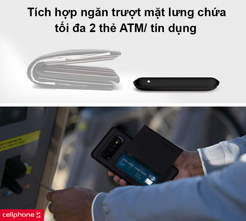 Tích hợp ngăn trượt mặt lưng chứa thẻ ATM