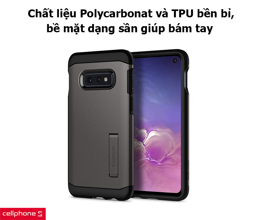 Chất liệu Polycarbonat và TPU bền bỉ, bề mặt dạng sần giúp bám tay