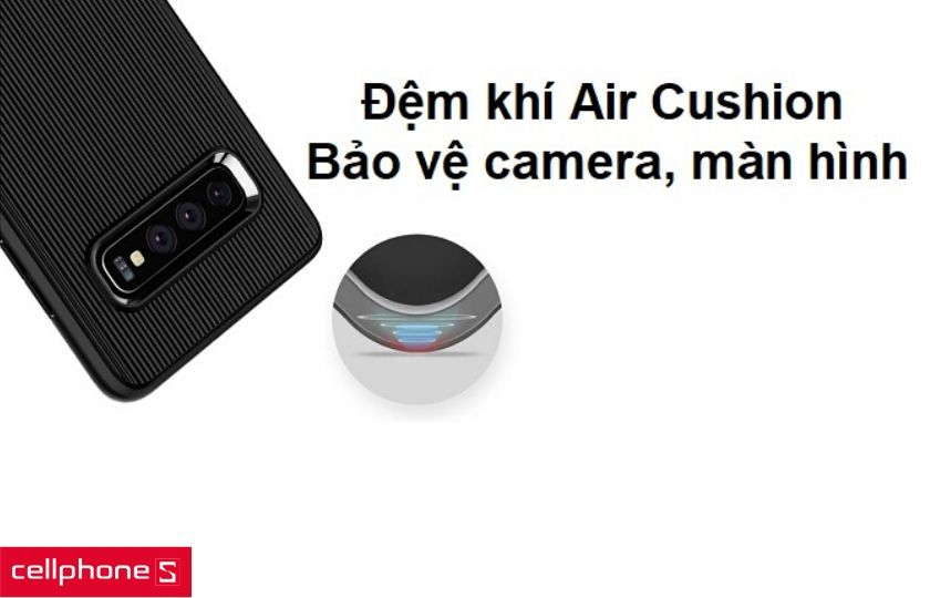 Công nghệ chống sốc Air Cushion với đệm khí góc máy và nâng bảo vệ camera cùng màn hình