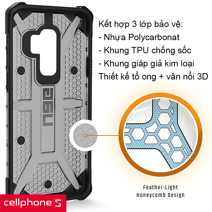 Sự kết hợp ba lớp vật liệu 1 lớp nhựa Polycarbonat bên trong, khung TPU mềm chống sốc, chống va đập và 1 lớp