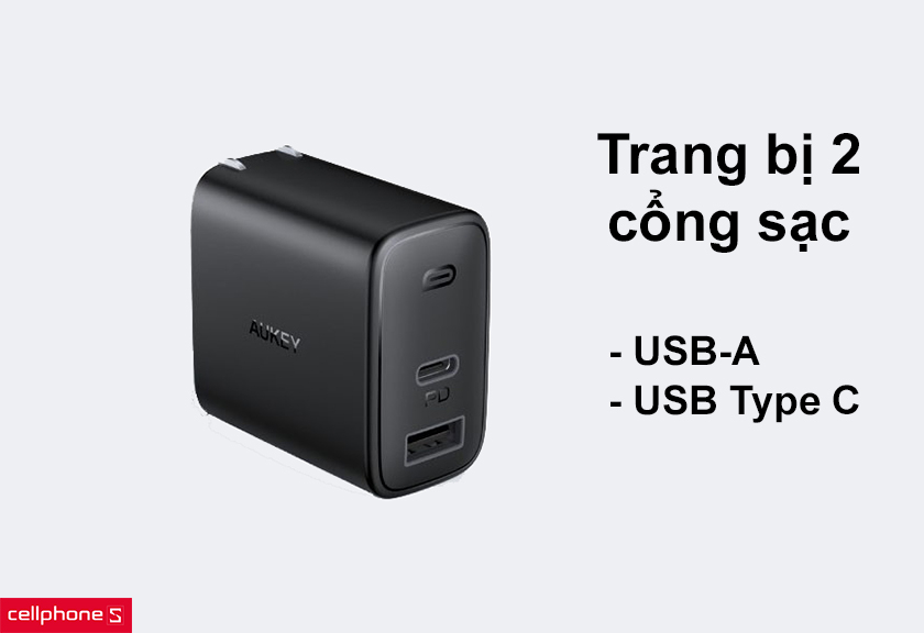 Trang bị 2 cổng sạc USB-A và USB Type C