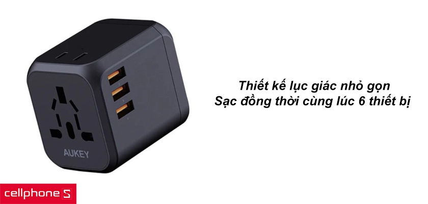 Thiết kế lục giác nhỏ gọn, sạc đồng thời 6 thiết bị tiện lợi