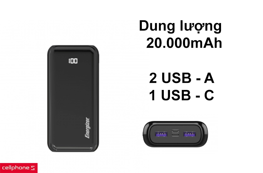 Dung lượng khủng lên đến 20.000mAh, sạc cùng lúc nhiều thiết bị
