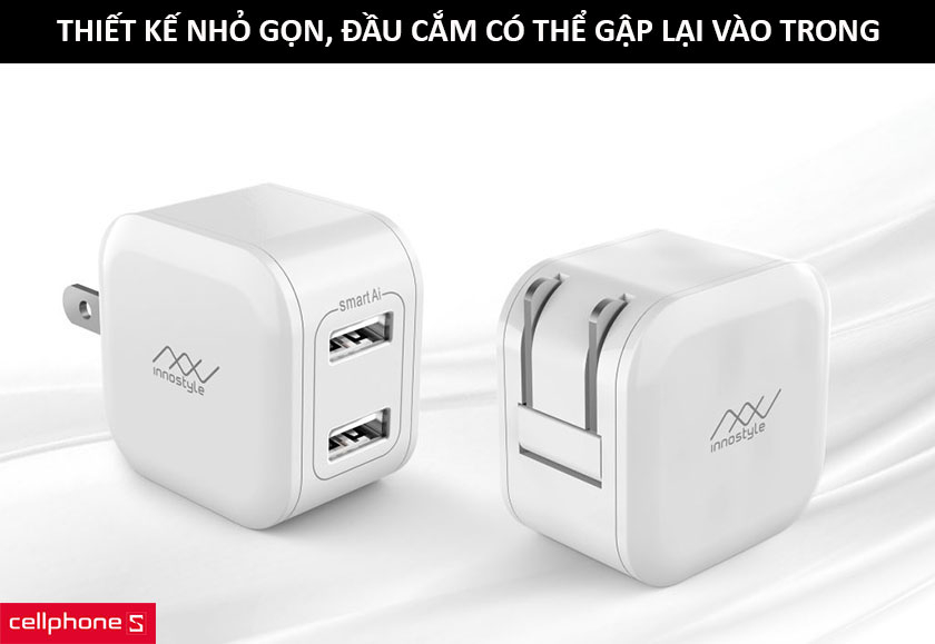 Thiết kế nhỏ gọn, đầu cắm có thể gập lại