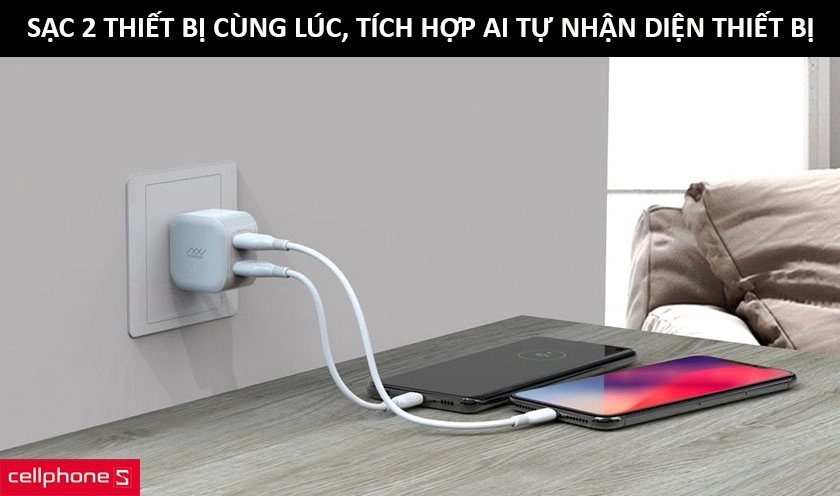 Sạc Innostyle MiniGo được trang bị 2 cổng cắm USB giúp nó sạc được cho 2 thiết bị di động cùng một lúc