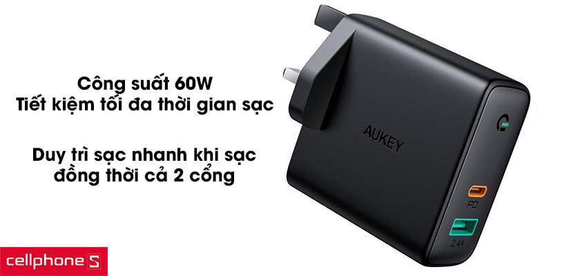 Công suất 60W hỗ trợ sạc nhanh tối đa