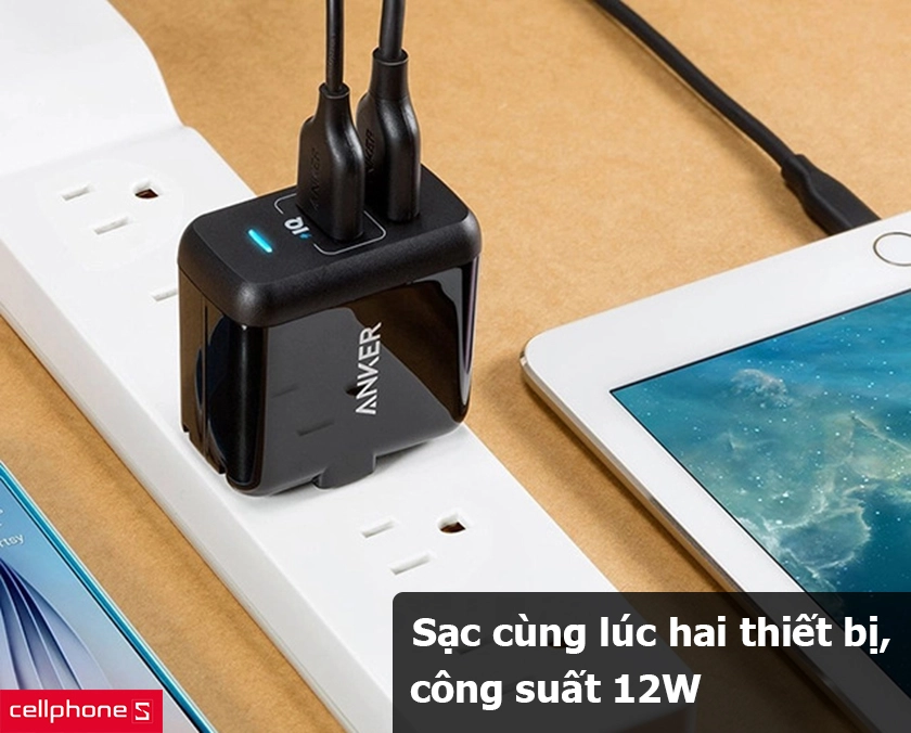 Sạc cùng lúc hai thiết bị, công suất 12W