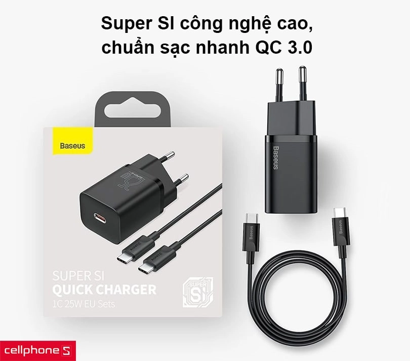 Sạc Baseus Super SI 25W 1 cổng kèm cáp Type-C to Type-C 1M