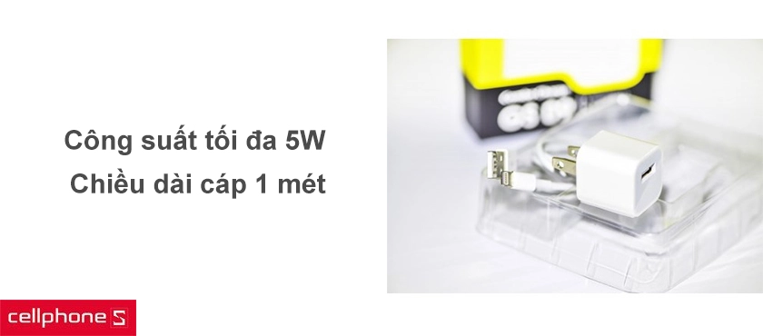 Công suất sạc tốt đa 5W, chiều dài cáp tiêu chuẩn 1m