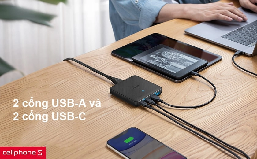 Hai cổng USB-A và hai cổng USB-C